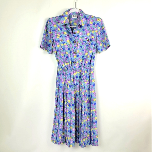 Leslie Fay Vintage Floral Accordion Dress Sz 6 - Picture 1 of 10